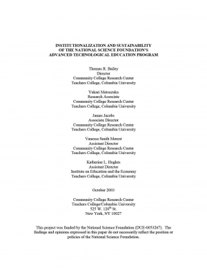 Institutionalization and Sustainability of the National Science Foundation’s Advanced Technological Education Program