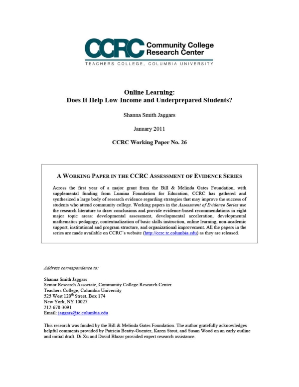 Online Learning: Does It Help Low-Income and Underprepared Students? (Assessment of Evidence Series)