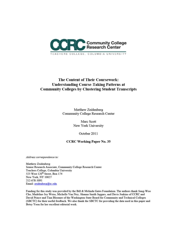 The Content of Their Coursework: Understanding Course-Taking Patterns at Community Colleges by Clustering Student Transcripts