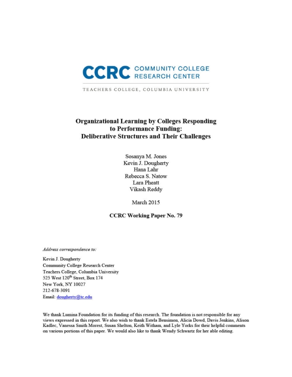 Organizational Learning by Colleges Responding to Performance Funding: Deliberative Structures and Their Challenges