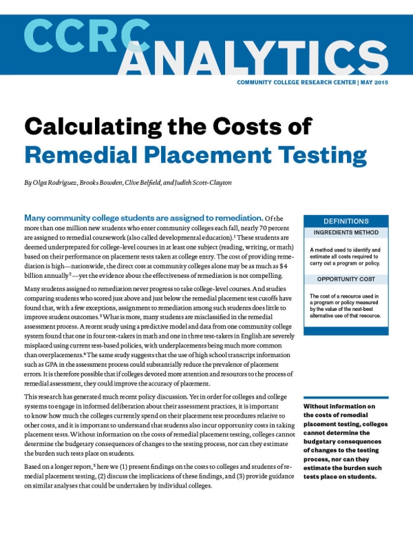 Calculating the Costs of Remedial Placement Testing