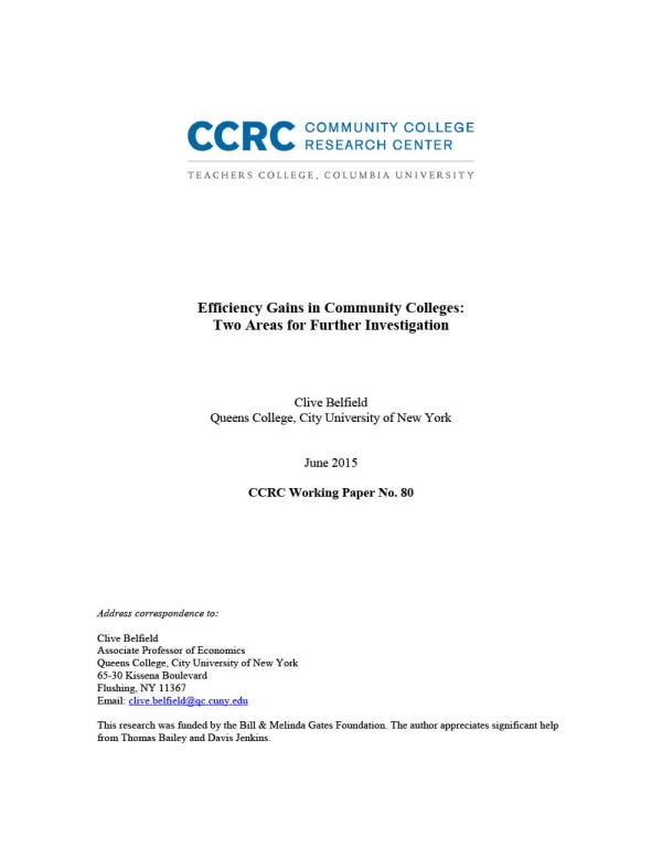 Efficiency Gains in Community Colleges: Two Areas for Further Investigation