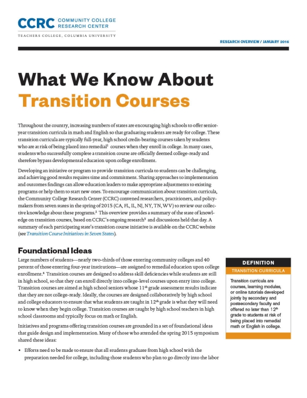 What We Know About Transition Courses