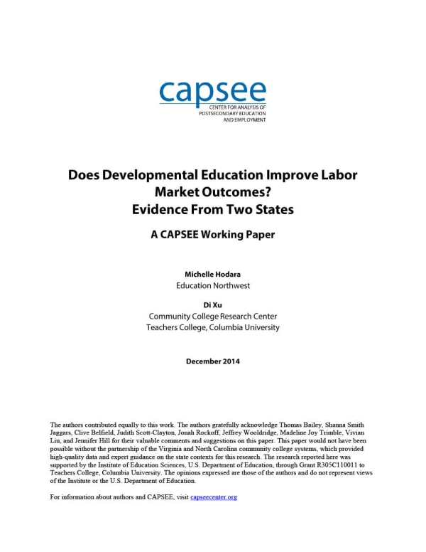 Does Developmental Education Improve Labor Market Outcomes? Evidence From Two States