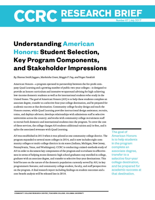 Understanding American Honors: Student Selection, Key Program Components, and Stakeholder Impressions