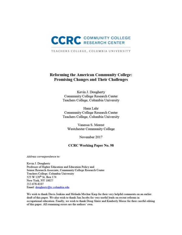 Reforming the American Community College: Promising Changes and Their Challenges