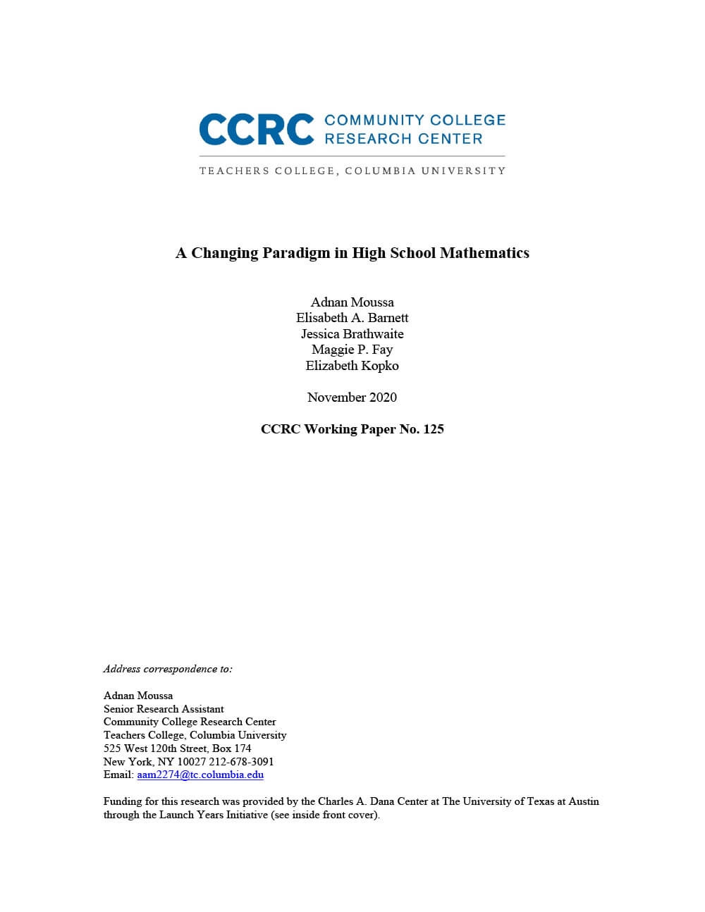 A Changing Paradigm in High School Mathematics