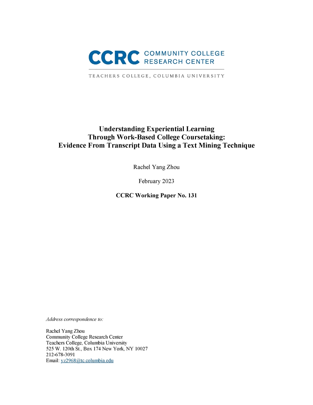 Understanding Experiential Learning Through Work-Based College Coursetaking: Evidence From Transcript Data Using a Text Mining Technique