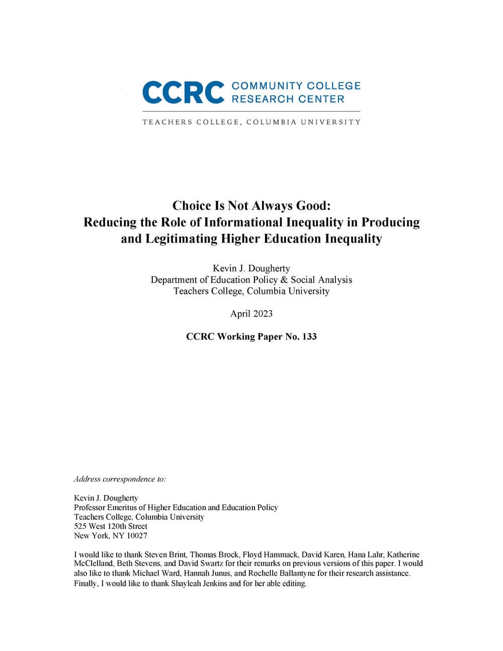 Choice Is Not Always Good: Reducing the Role of Informational Inequality in Producing and Legitimating Higher Education Inequality