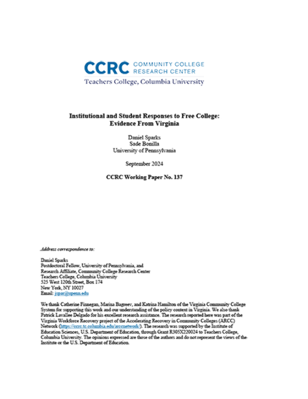 Institutional and Student Responses to Free College: Evidence From Virginia