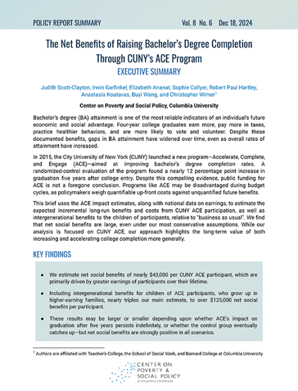 The Net Benefits of Raising Bachelor’s Degree Completion Through CUNY’s ACE Program