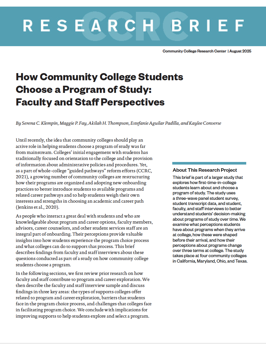 How Community College Students Choose a Program of Study: Faculty and Staff Perspectives