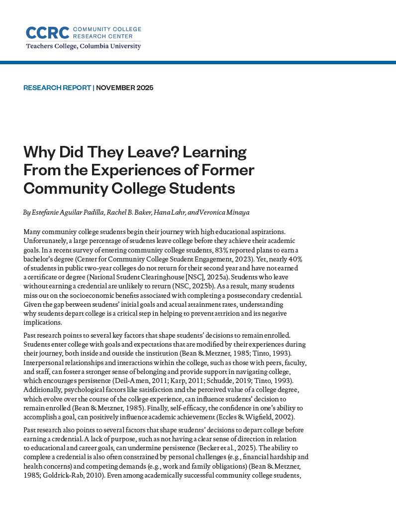 Why Did They Leave? Learning From the Experiences of Former Community College Students