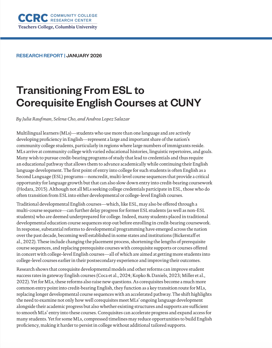 Transitioning From ESL to Corequisite English Courses at CUNY