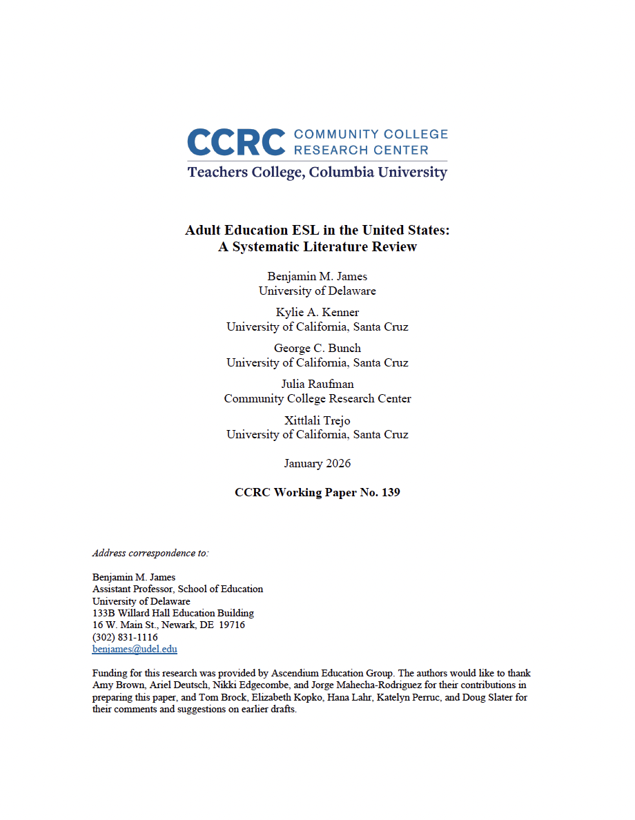 Adult Education ESL in the United States: A Systematic Literature Review