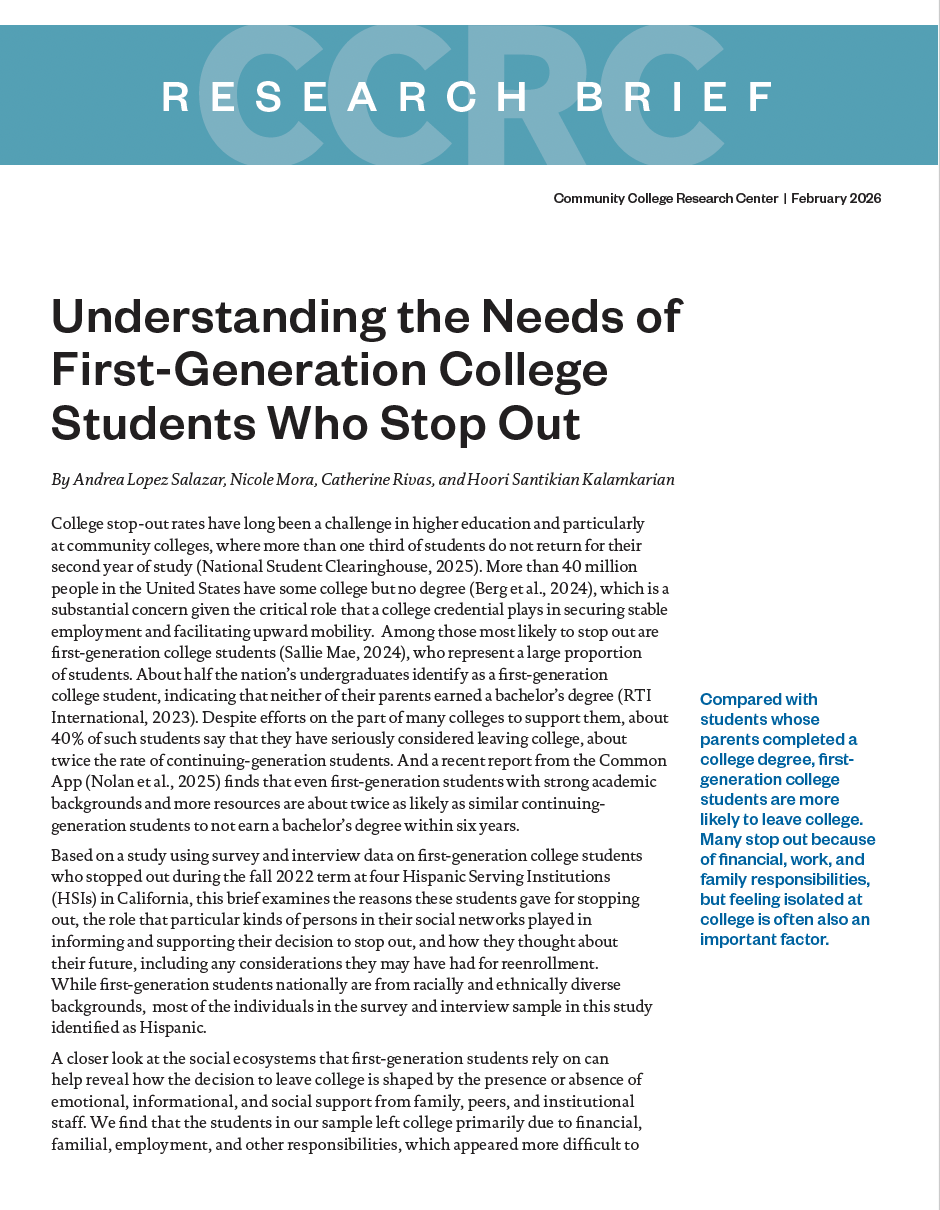 Understanding the Needs of First-Generation College Students Who Stop Out