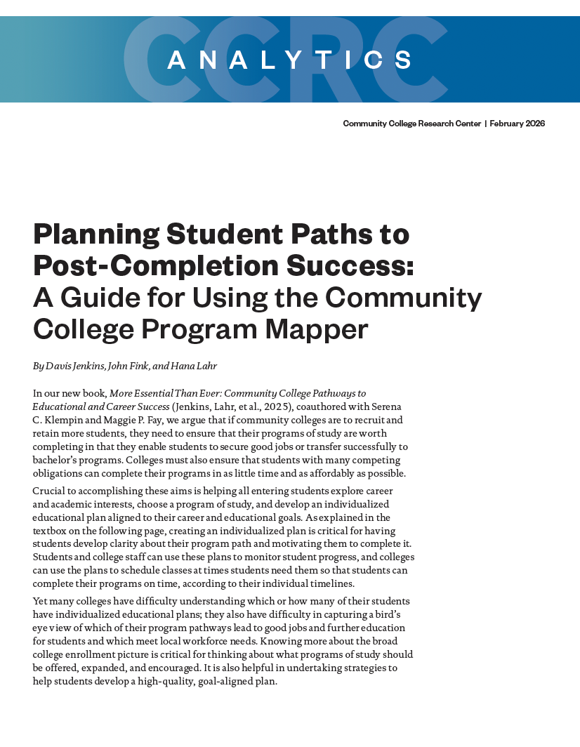 Planning Student Paths to Post-Completion Success: A Guide for Using the Community College Program Mapper